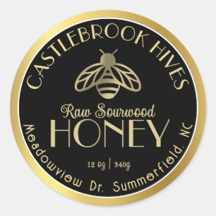 Sourwood Honey Metallic Gold Honeybee Icon  Classic Round Sticker