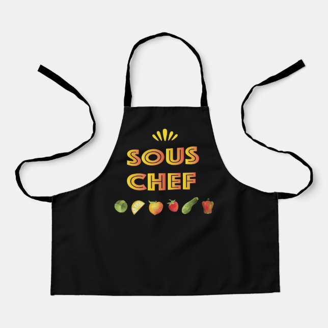 Sous Chef fun design with fruits and vegetables Apron (Front)
