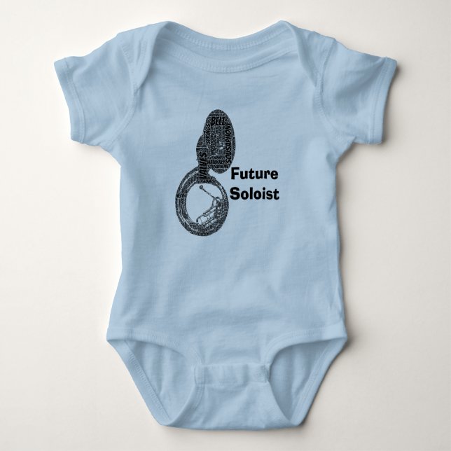 Sousaphone Shaped Word Art Black Text Baby Bodysuit (Front)