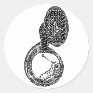Sousaphone Shaped Word Art Black Text Classic Round Sticker
