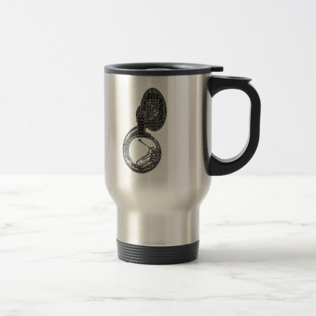Sousaphone Shaped Word Art Black Text Travel Mug (Right)