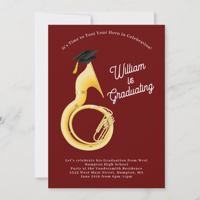 Sousaphone Tuba Music Musician Graduation Invitation (Front)
