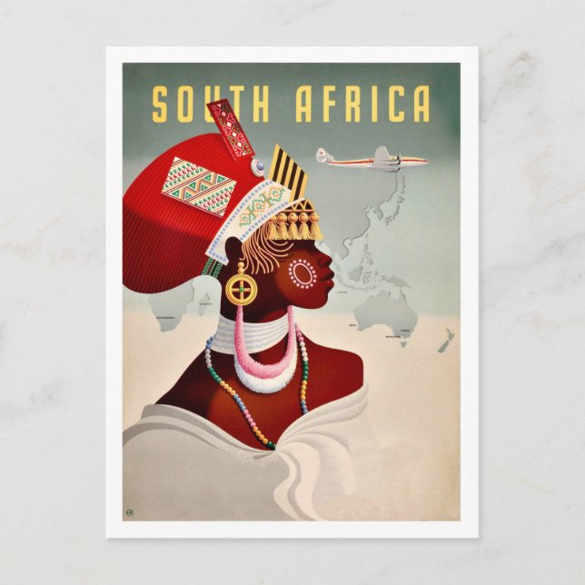 South Africa, African woman,vintage airline travel Postcard (Front)