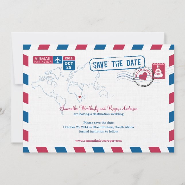 South Africa Air Mail Wedding Save The Date (Front)