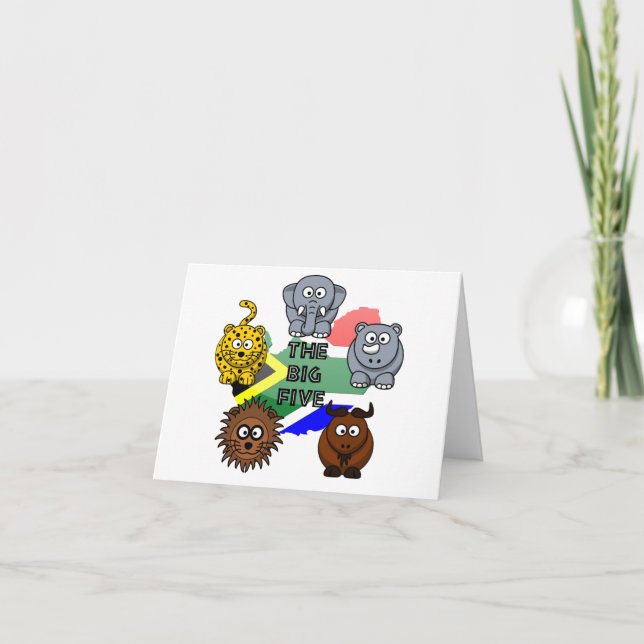 South Africa Big Five Safari Animal Cartoon Design Card (Front)
