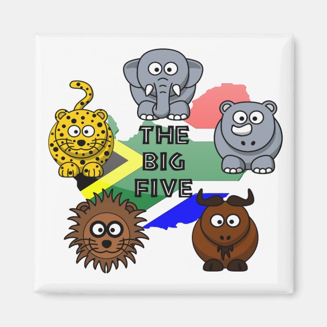 South Africa Big Five Safari Animal Cartoon Design Magnet (Front)