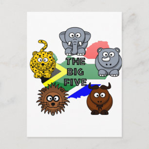 South Africa Big Five Safari Animal Cartoon Design Postcard