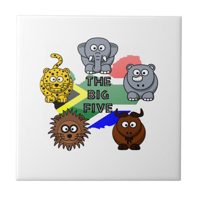 South Africa Big Five Safari Animal Cartoon Design Tile (Front)