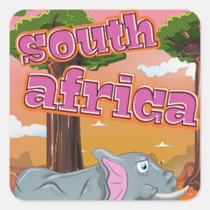South Africa Cartoon travel poster Square Sticker