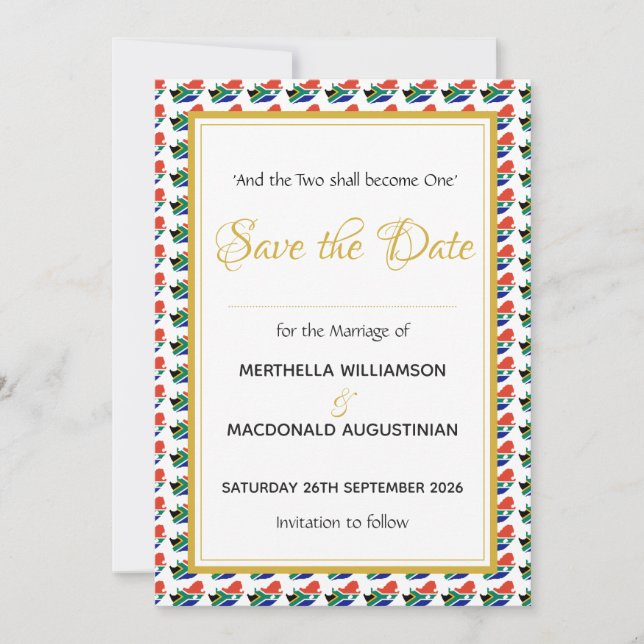 SOUTH AFRICA Christian Custom Wedding Celebration Save The Date (Front)