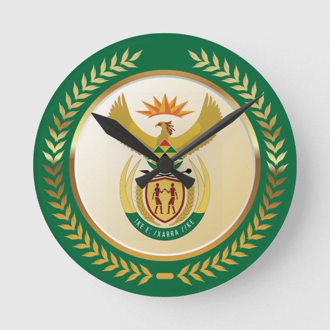 South Africa Coat of Arms Round Clock (Front)