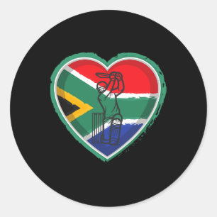 South Africa Cricket South African Flag Heart Classic Round Sticker