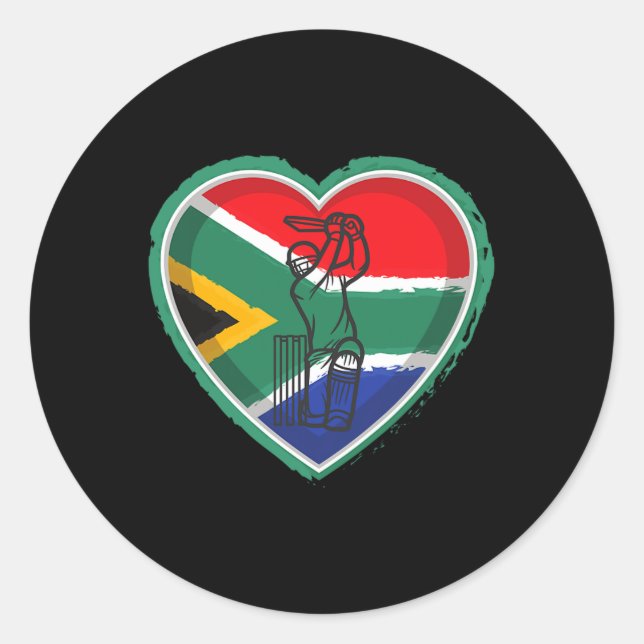 South Africa Cricket South African Flag Heart  Classic Round Sticker (Front)