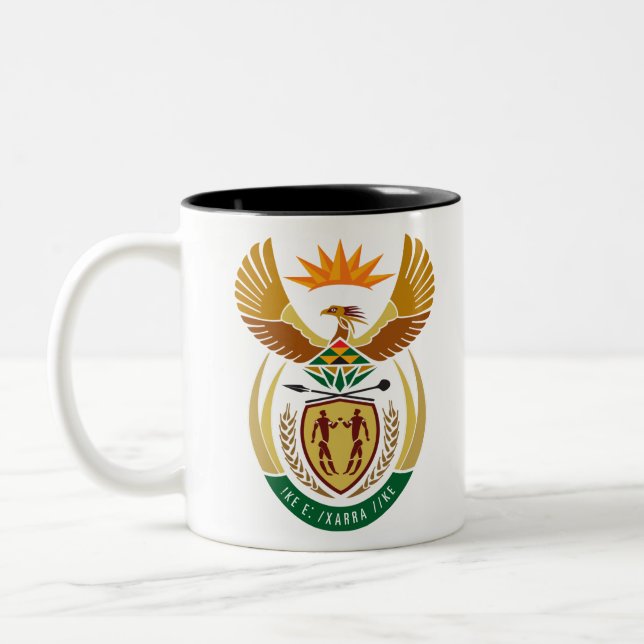 south africa emblem Two-Tone coffee mug (Left)