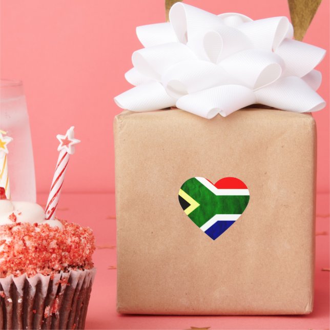 South Africa Flag: Dynamic Swirl Motif Heart Sticker (Party)