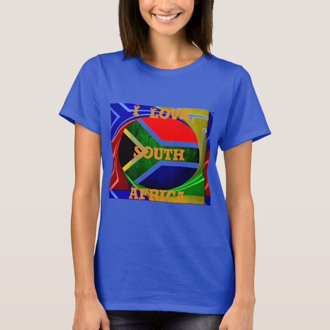 South Africa Flag: Dynamic Swirl Motif T-Shirt (Front)