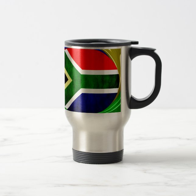 South Africa Flag: Dynamic Swirl Motif Travel Mug (Right)