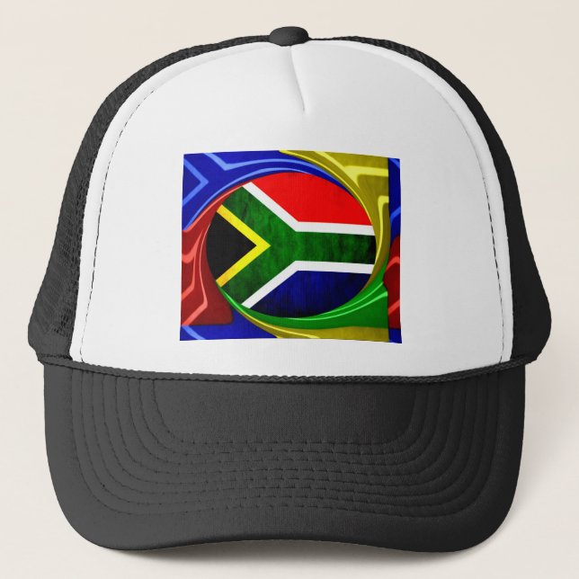 South Africa Flag: Dynamic Swirl Motif Trucker Hat (Front)