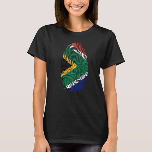 South Africa Flag Fingerprint DNA Gift South Afric T-Shirt (Front)