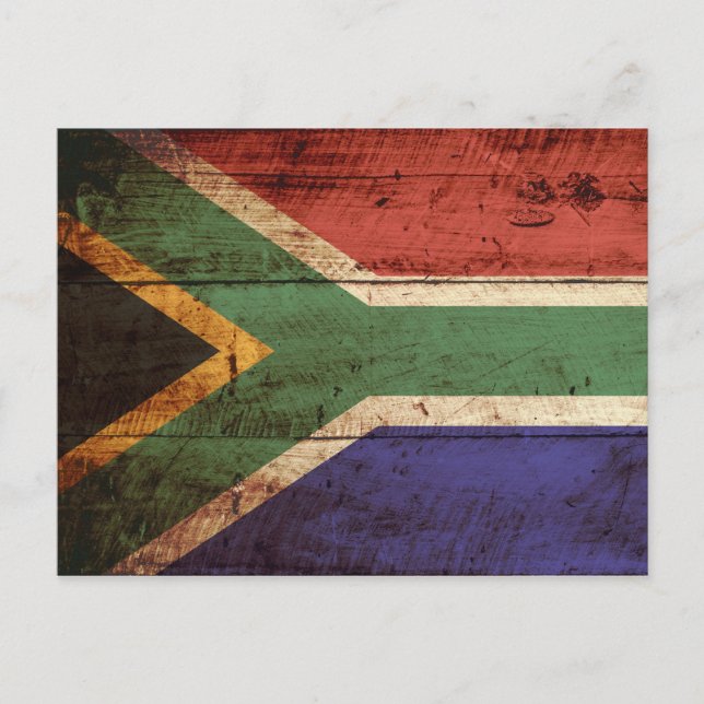 South Africa Flag on Old Wood Grain Postcard (Front)