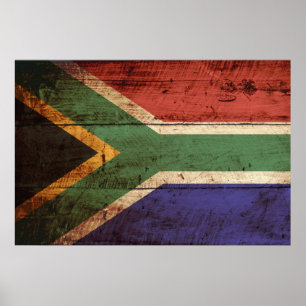 South Africa Flag on Old Wood Grain Poster