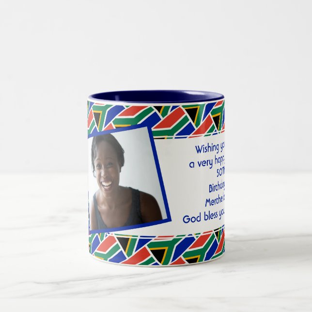 SOUTH AFRICA FLAG Photo Template Add Your Text Two-Tone Coffee Mug (Center)