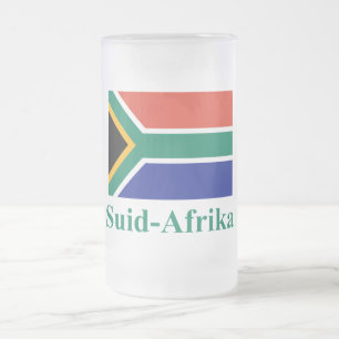 South Africa Flag with Name in Afrikaans Frosted Glass Beer Mug