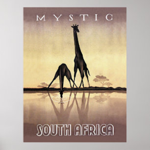 South Africa, Giraffe, vintage travel Poster