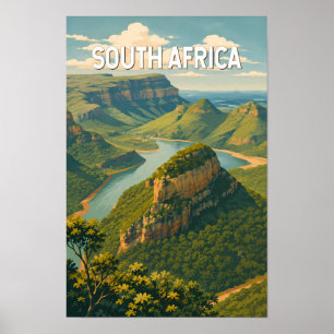 South Africa Illustration Travel Art Vintage Poster