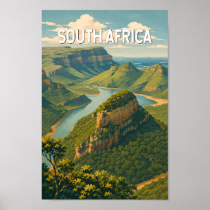 South Africa Illustration Travel Art Vintage Poster