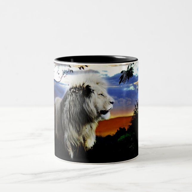 South Africa Lion in the Jungle Two-Tone Coffee Mug (Center)