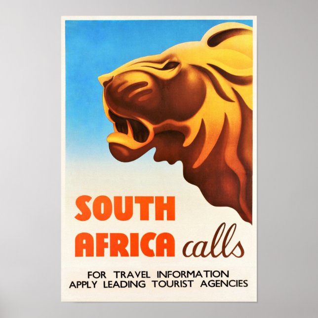 South Africa Lion Vintage Travel Poster (Front)