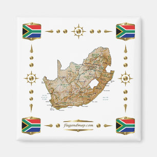 South Africa Map + Flags Magnet