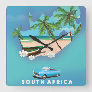 South Africa Map Illustration travel poster. Square Wall Clock