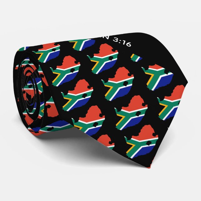 SOUTH AFRICA Personalized John 3:16 Black Tie (Rolled)