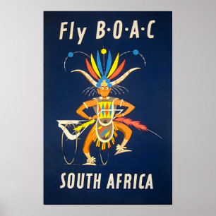 South Africa Poster BOAC Travel Art African Print