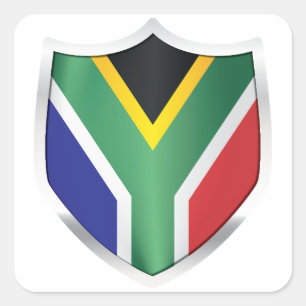South Africa Silver Shield Flag Square Sticker