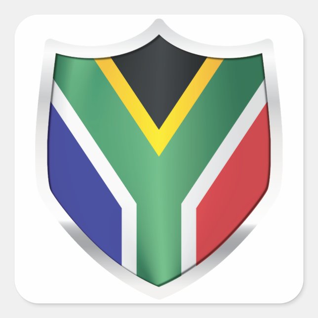South Africa Silver Shield Flag Square Sticker (Front)