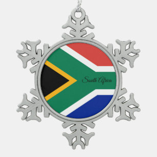 South Africa snowflake, South African Flag Snowflake Pewter Christmas Ornament