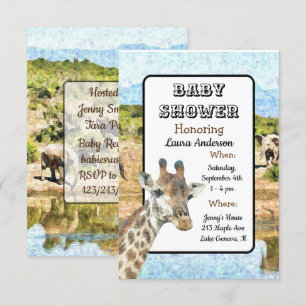 South Africa Themed Giraffe Elephant  Baby Shower Invitation