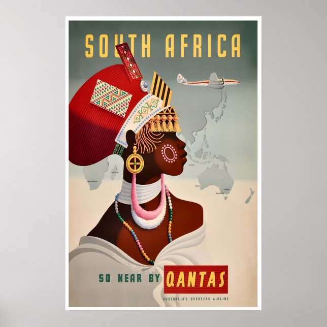 South Africa Travel Poster African Wall Art Qantas (Front)