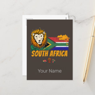 South Africa Vintage Lion Flag Safari Souvenir Holiday Postcard