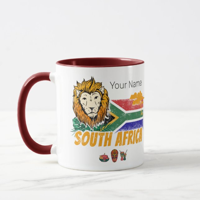 South Africa Vintage Lion Flag Safari Souvenir Mug (Left)