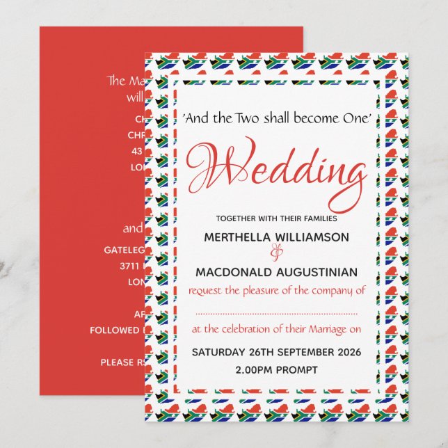 SOUTH AFRICA Wedding Invitation (Front/Back)