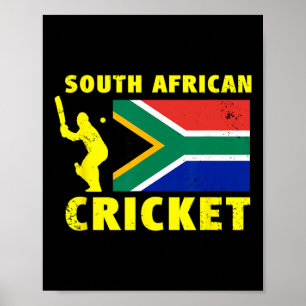 South African Cricket With South Africa Flag Poster