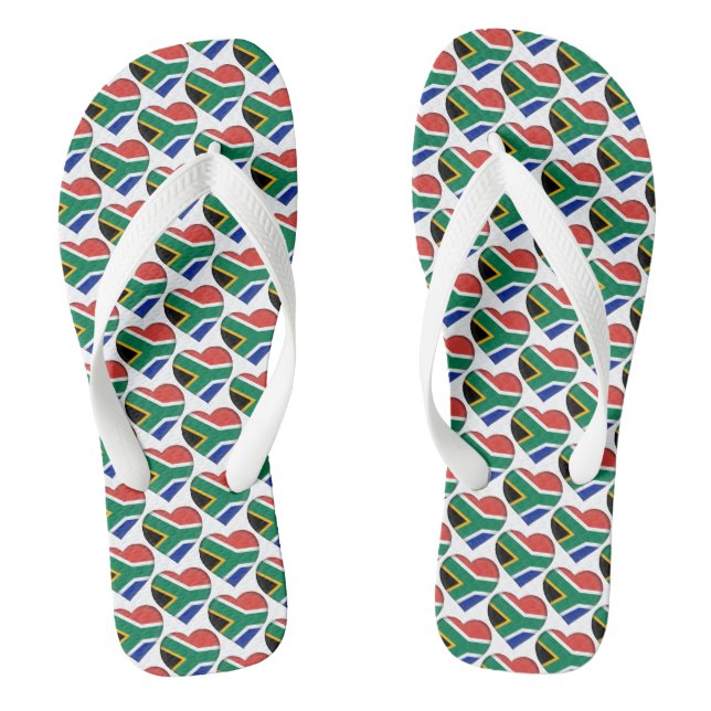South African Flag Colours Hearts Pattern Patrioti Flip Flops (Footbed)