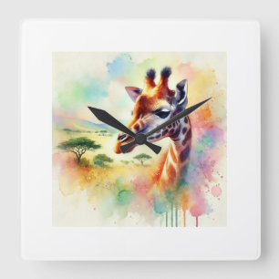 South African Giraffe 270624AREF115 - Watercolor Square Wall Clock