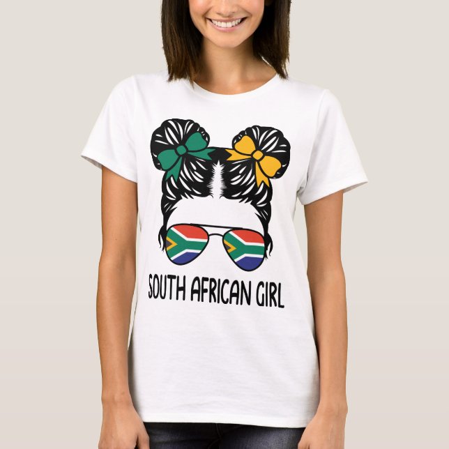 South African Girl Messy Hair Sunglasses South Afr T-Shirt (Front)