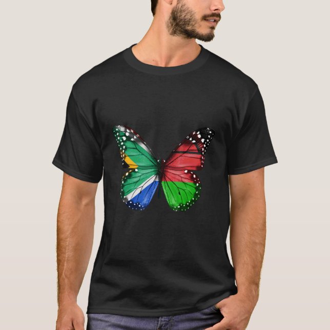 South African Malawian Flag Butterfly T-Shirt (Front)
