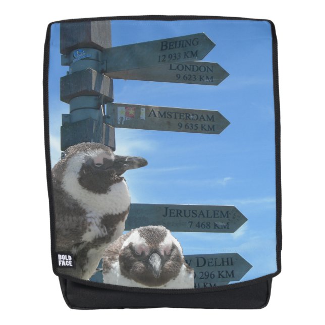 South African Signpost + Penguins Adult Backpack (Front)